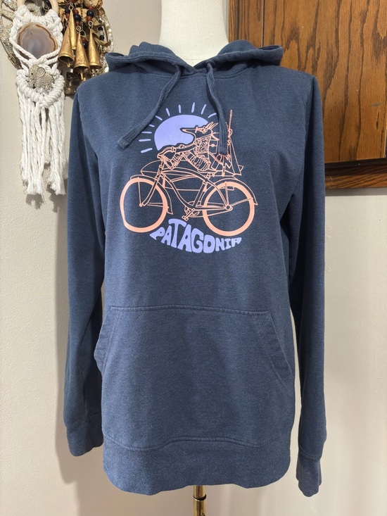 Patagonia Tops - Patagonia Blue Long Sleeve Hooded Pullover Shirt Size Med Lavender Bike Graphic